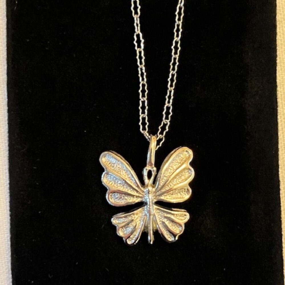 MONET | Vintage Butterfly Silver-tone Pendant 18" Decorative chain-Like NEW